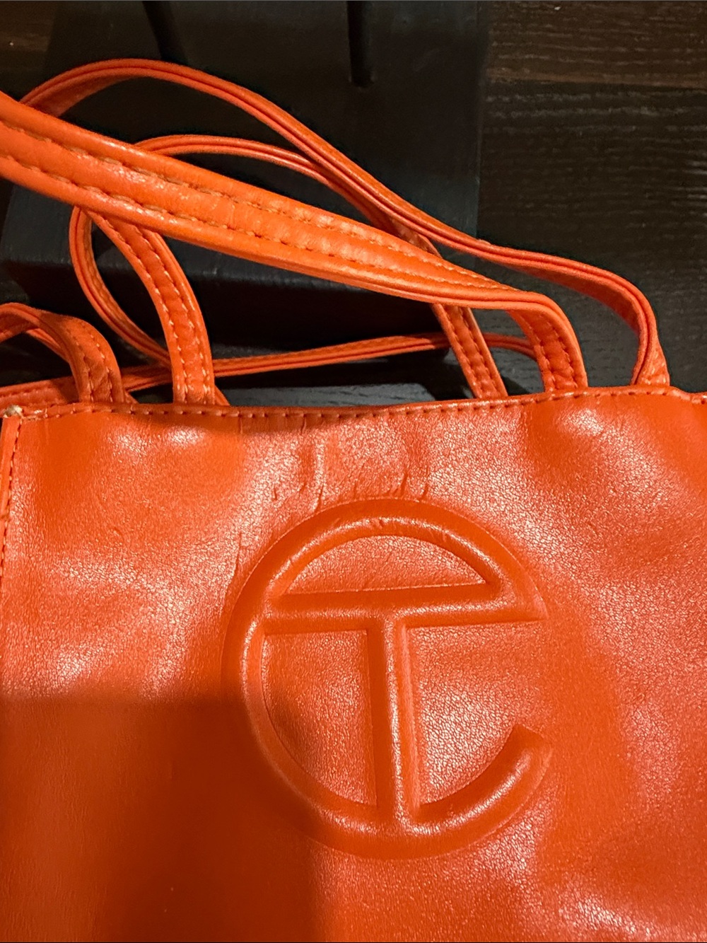 Telfar Orange Mini Shopping Bag with Embossed Logo - Picture 10 of 11
